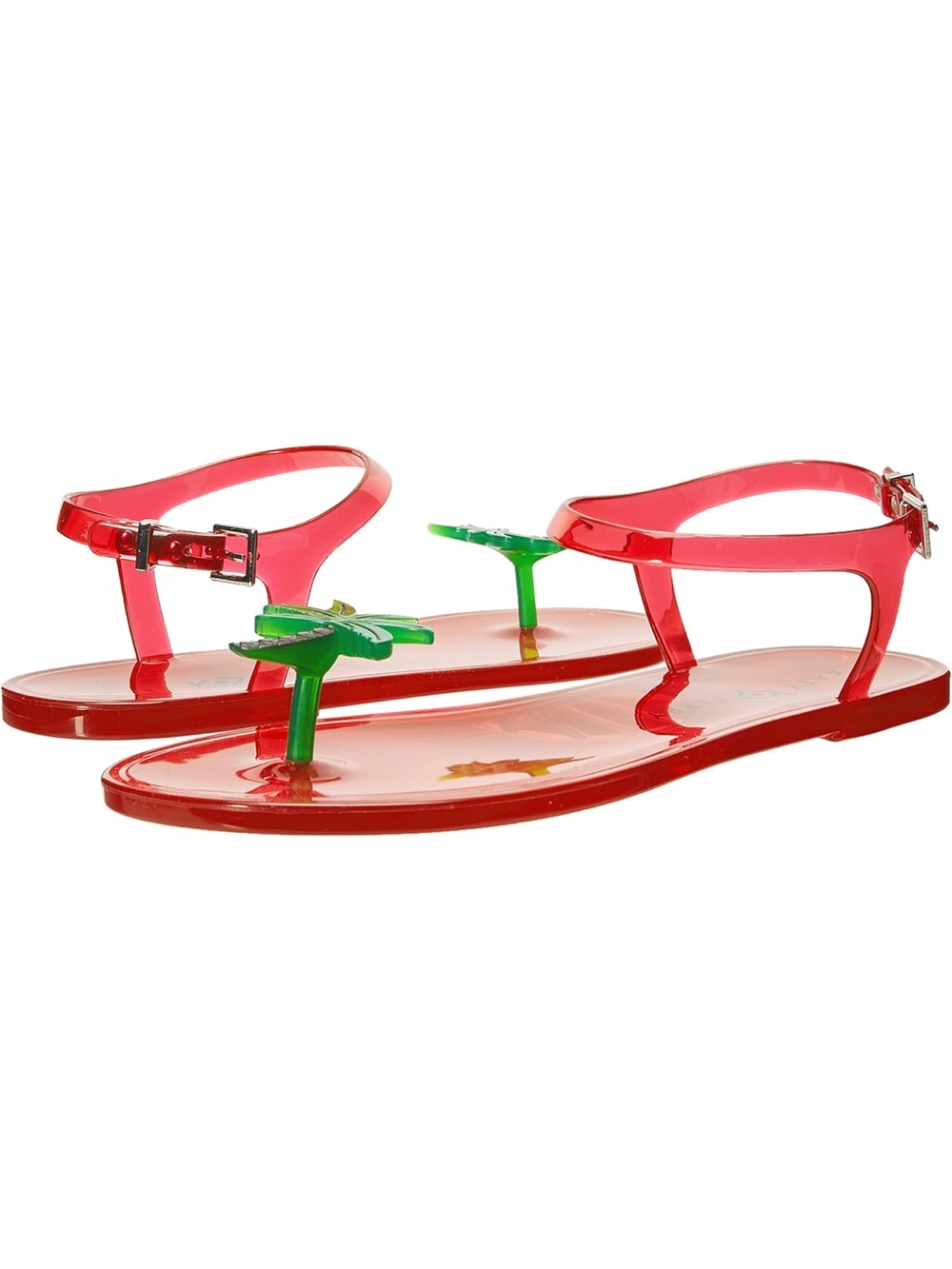KATY PERRY GELI PVC Red Jelly Palm Tree Accent Ankle Strap Sandals 7